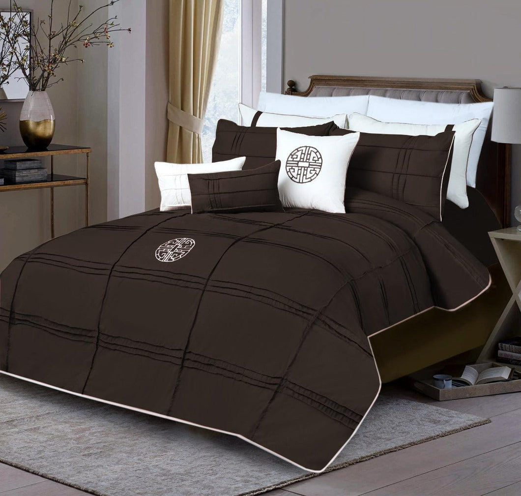 Dark Brown Embroidered & Corded Duvet Cover Set