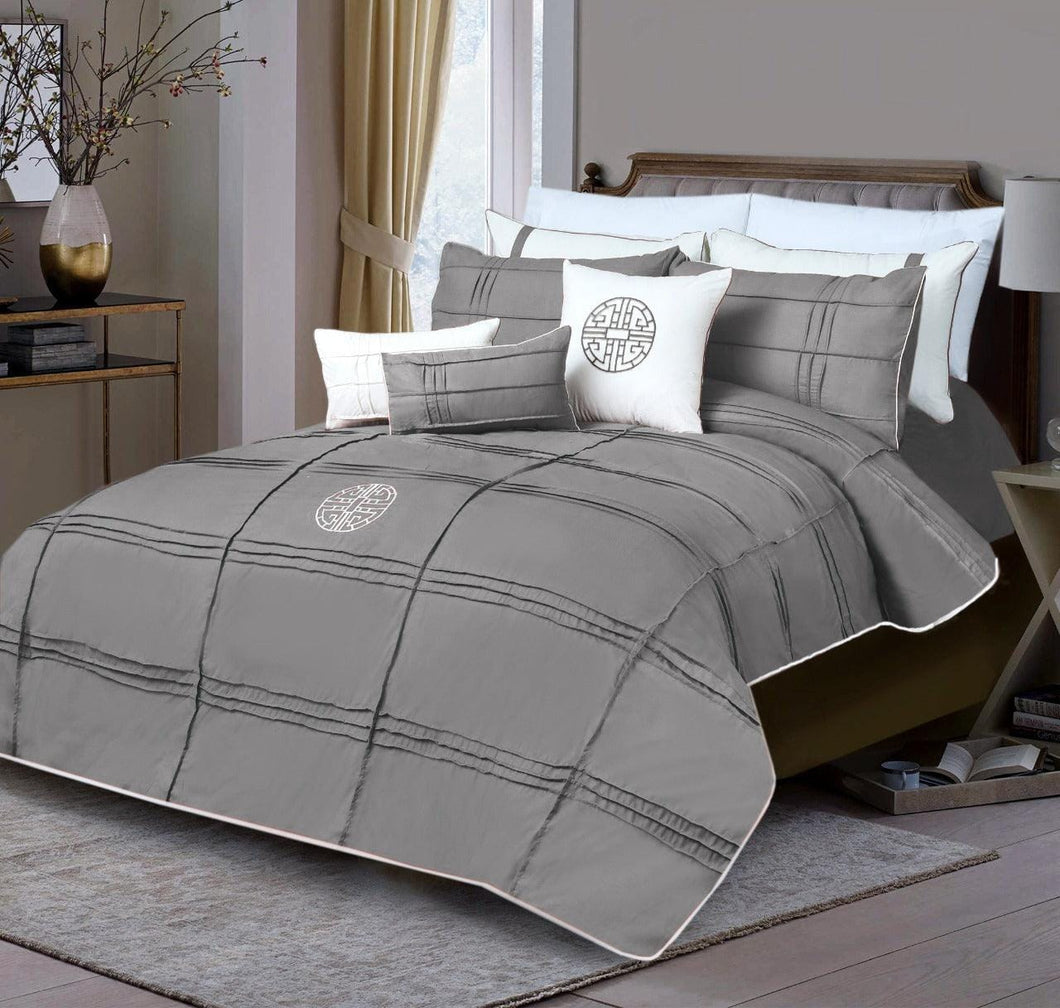 Light Grey Embroidered & Corded Duvet Cover Set