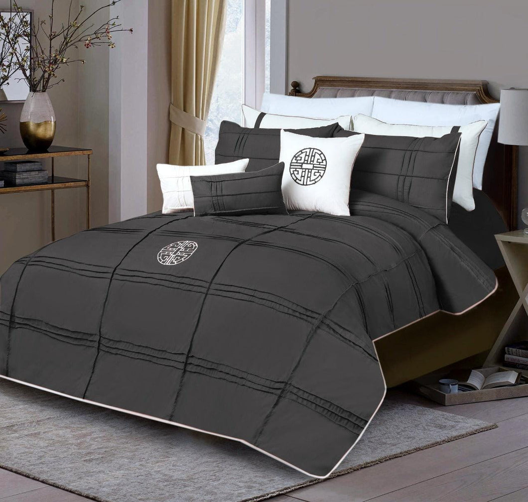 Dark Grey Embroidered & Corded Duvet Cover Set