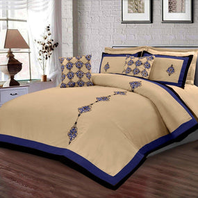 Luxury Embroidered Duvet Cover Set-Beige/Blue