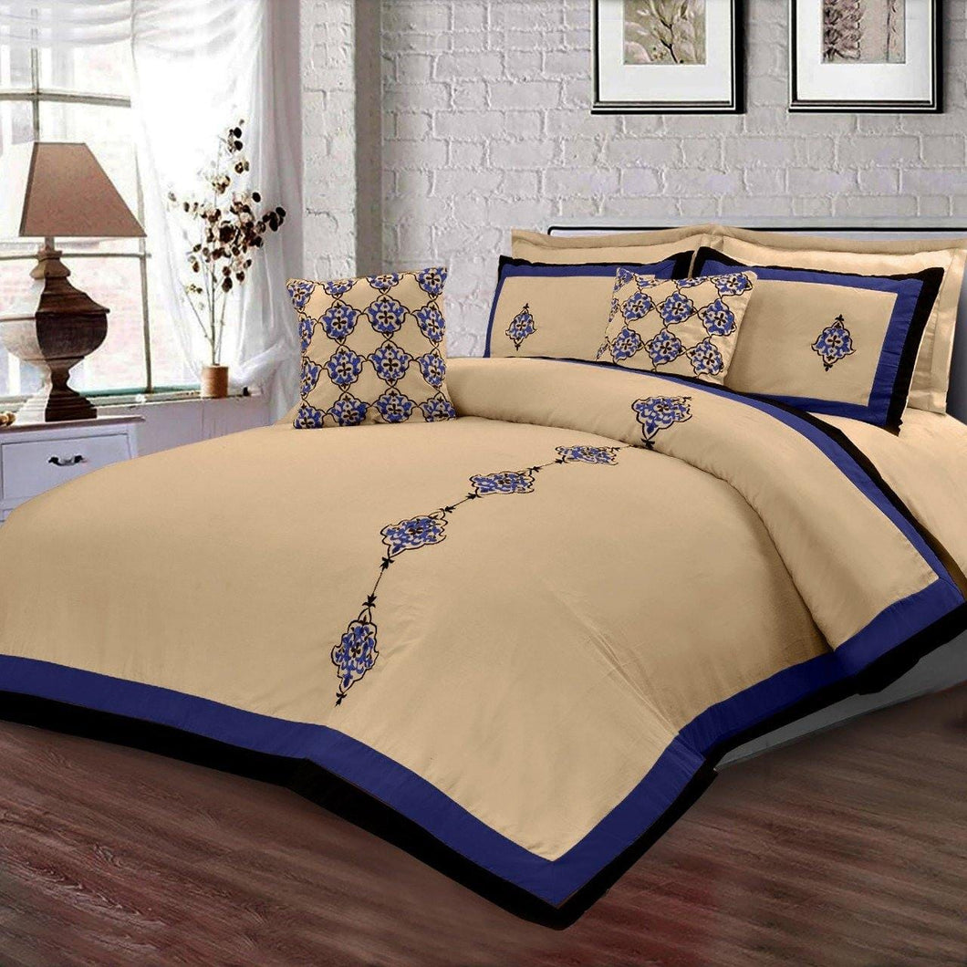 Luxury Embroidered Duvet Cover Set-Beige/Blue