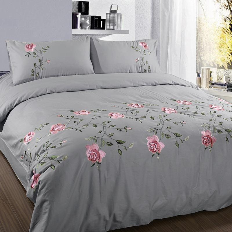 Ruzzana Flower Duvet Set 6 Pc's- Grey