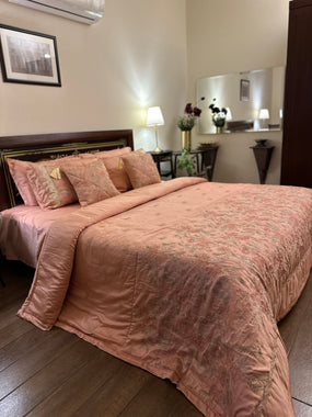 Gul-e-Bahaar — Peach Chicken Kari Bridal Bedsheet Set (8-Piece)