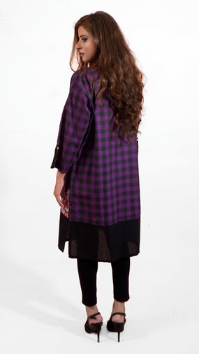 Checkered Embroidered Ghera Shirt