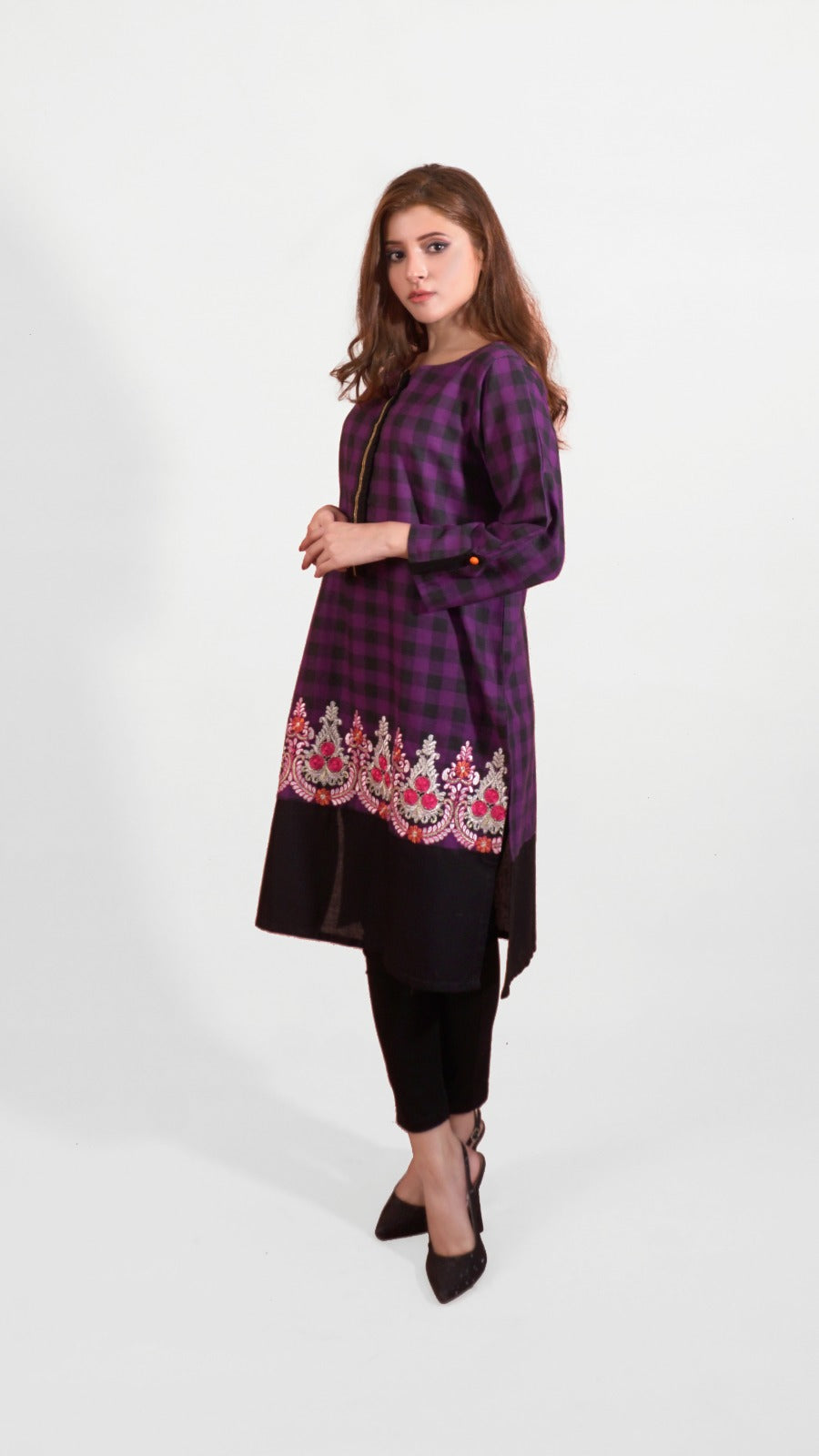 Checkered Embroidered Ghera Shirt