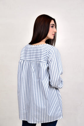 Black Striped Gather top