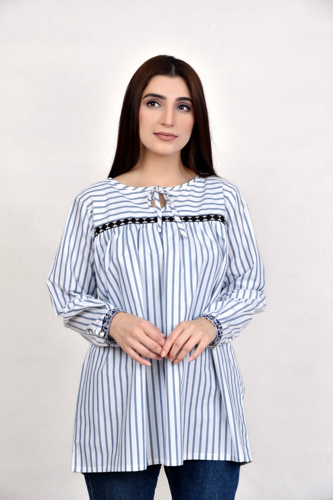 Black Striped Gather top