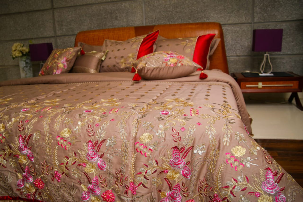 Beige Embroidered Bridal Bedsheet set