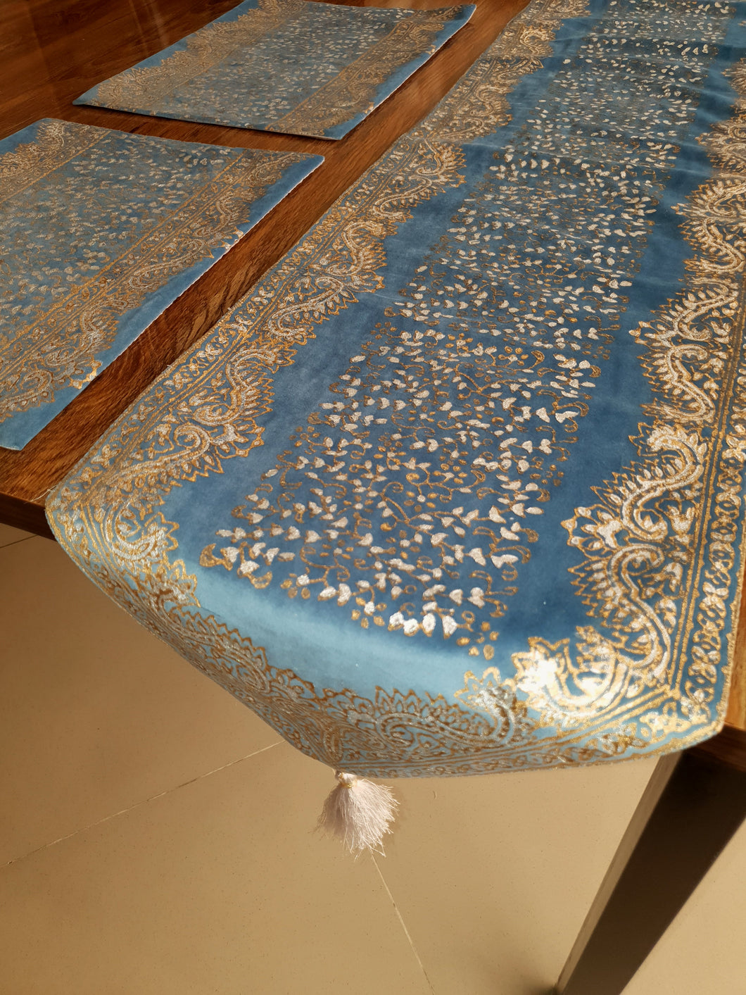 Turquoise Velvet Table Runner