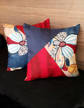 Maroon & Blue Printed  Cushion Cover