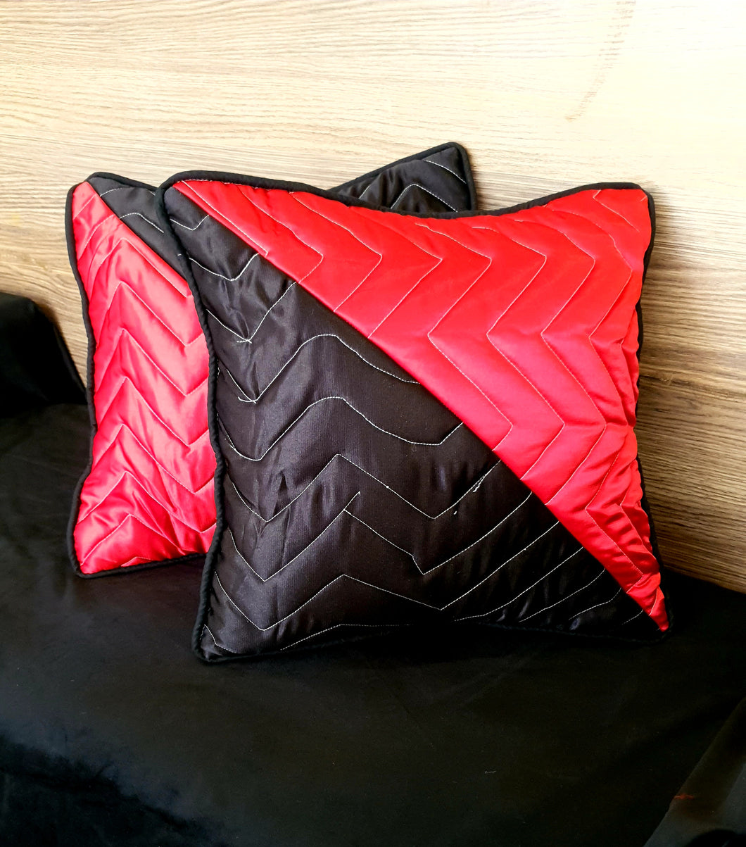 Red & Black Quilted Cushion Cover