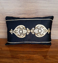 Load image into Gallery viewer, Black &amp; gold silver sham cushion Cover
