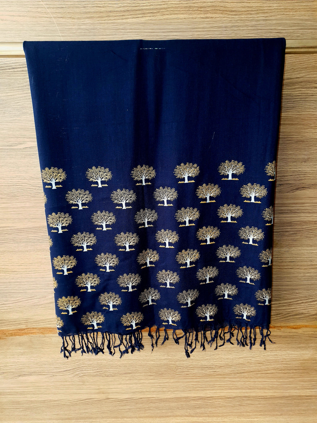 Blue Gold Tree Shawl