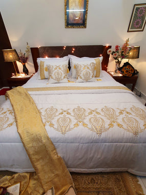 White and Gold Bridal Bedsheet set