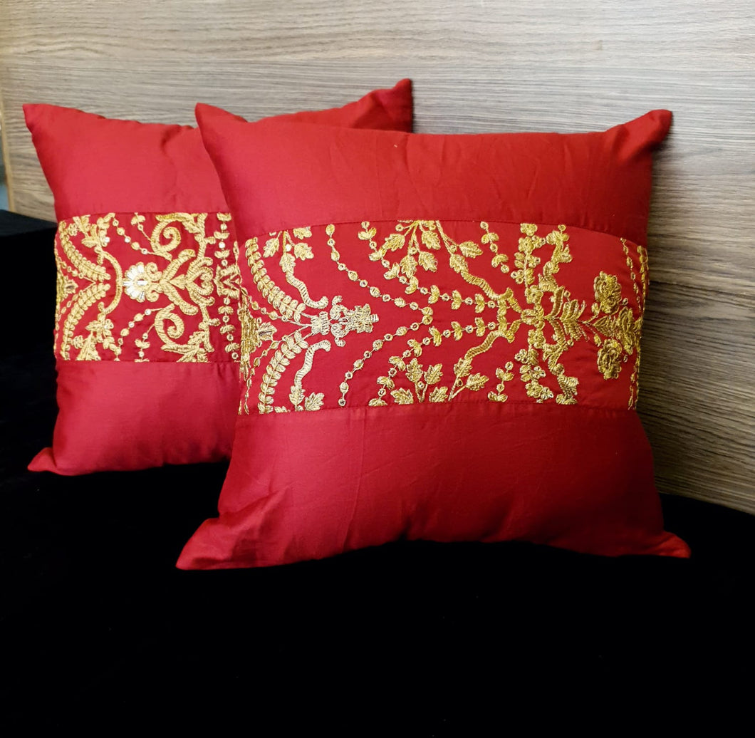 Red Embroidered Cushion Cover