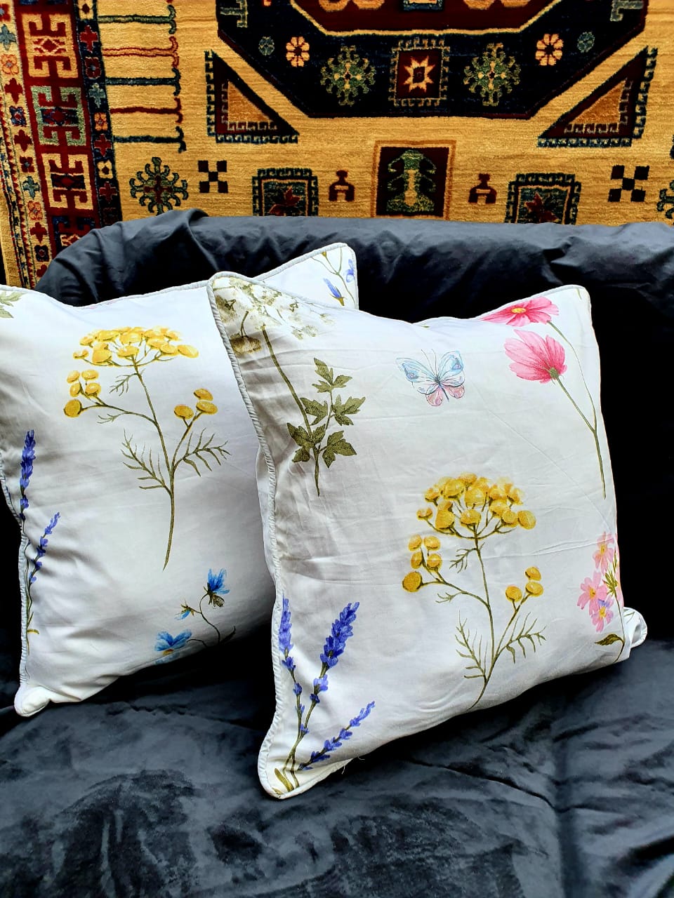 White Flower Printed Cushion Cover