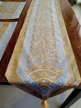 Load image into Gallery viewer, Silver and Gold Block Print Velvet Table Runner
