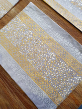 Load image into Gallery viewer, Silver and Gold Block Print Velvet Table Matt
