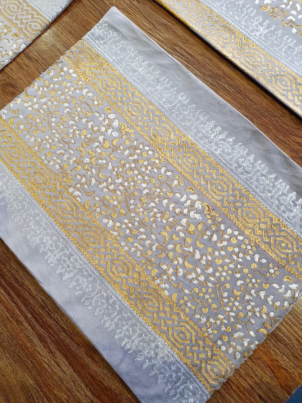 Silver and Gold Block Print Velvet Table Matt