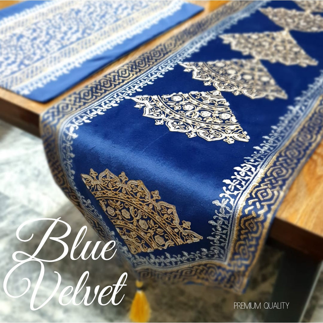 Navy Blue & Silver Velvet Table Runner